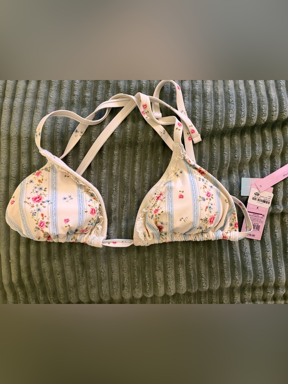 wild fable Cream Floral Lace Triangle Bikini Top with Pink & Blue Accents